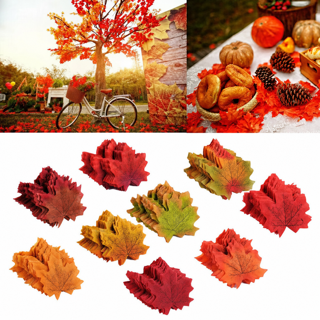 Artificial Autumn Maple Leaves – 100 or 200 Piece Fall Decor Set — product photo