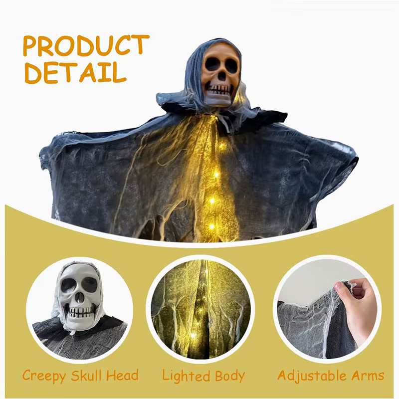 Light-Up Hanging Skull Ghost Halloween Decoration thumbnail 6