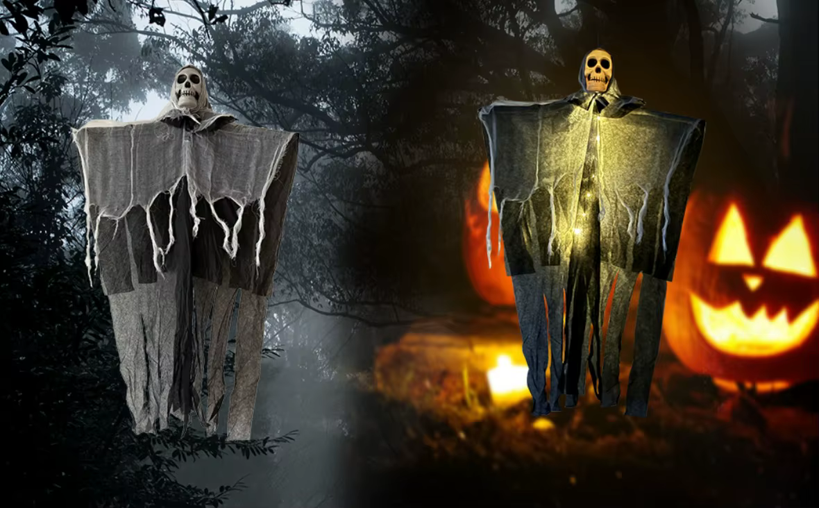Light-Up Hanging Skull Ghost Halloween Decoration thumbnail 2