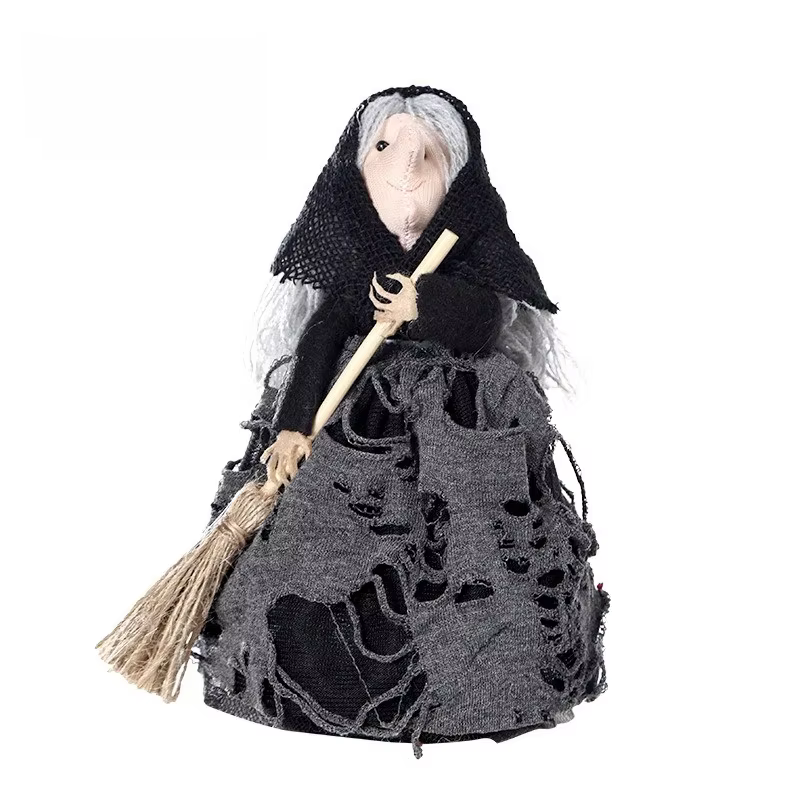 Rustic Halloween Witch Figurine with Broom — product photo
