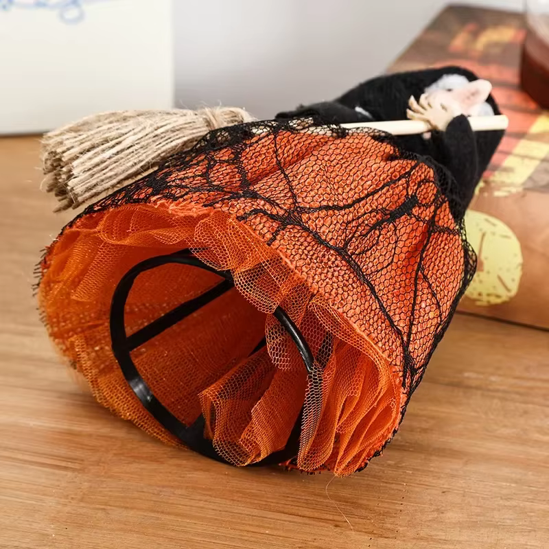 Rustic Halloween Witch Figurine with Broom thumbnail 6