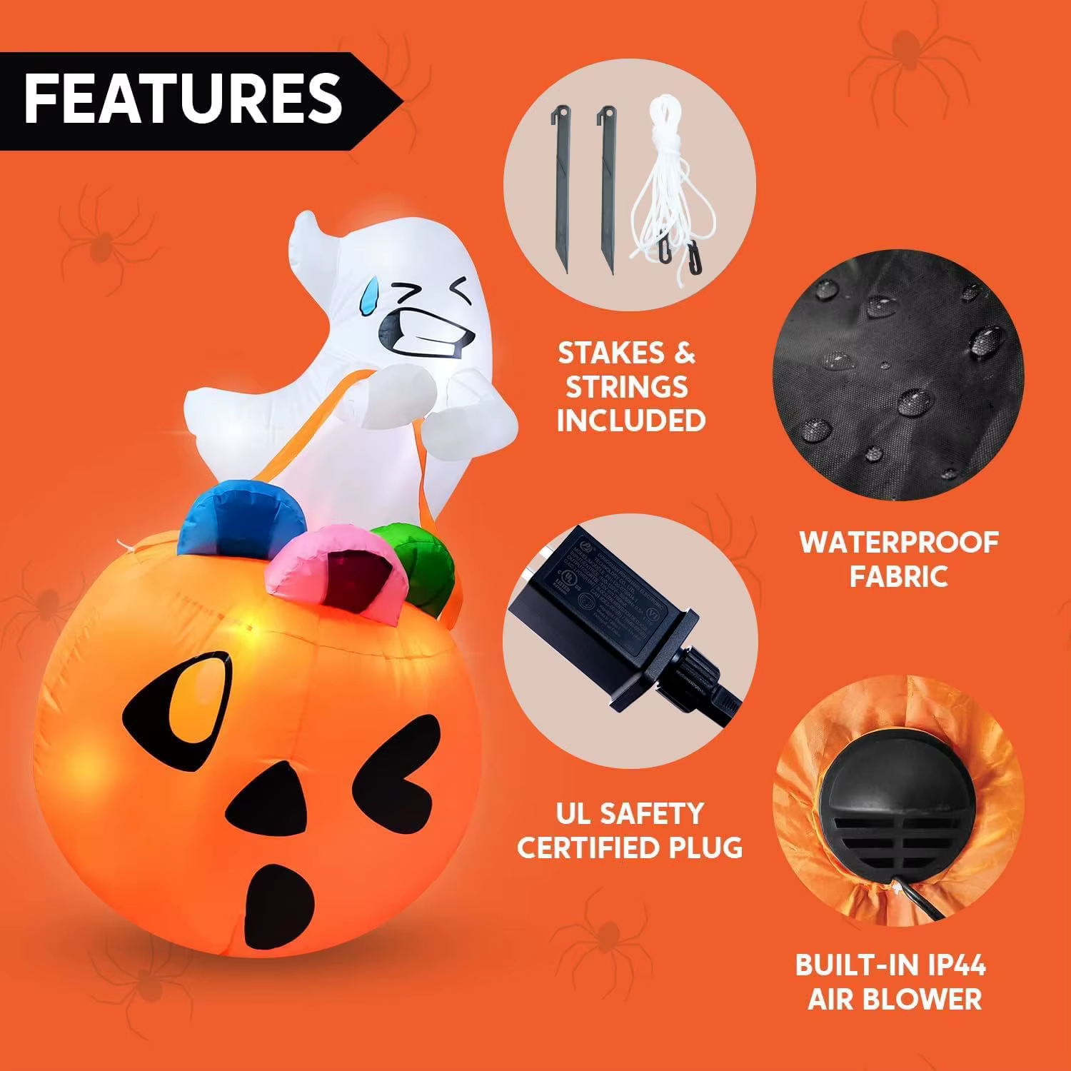 5-Foot Light-Up Ghost & Pumpkin Halloween Inflatable thumbnail 5