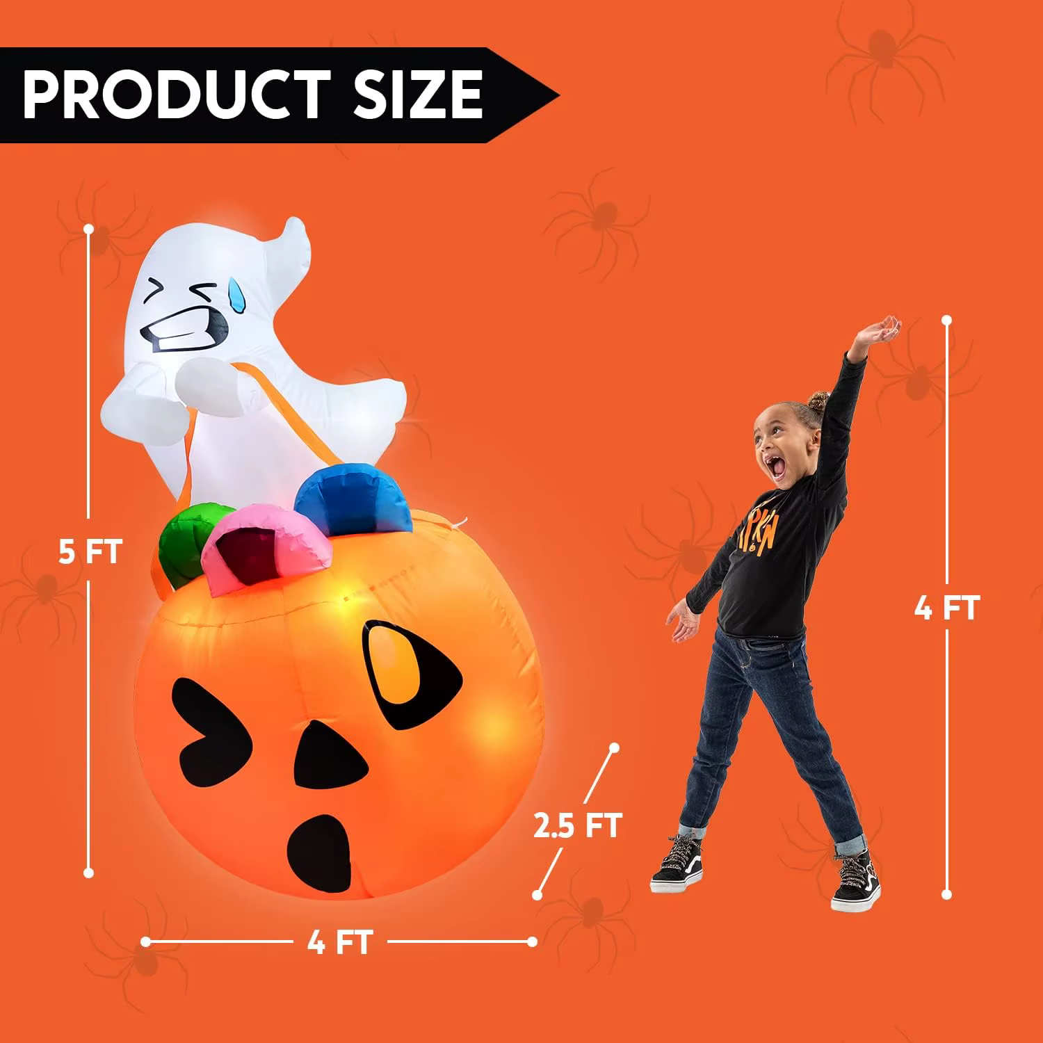 5-Foot Light-Up Ghost & Pumpkin Halloween Inflatable thumbnail 4