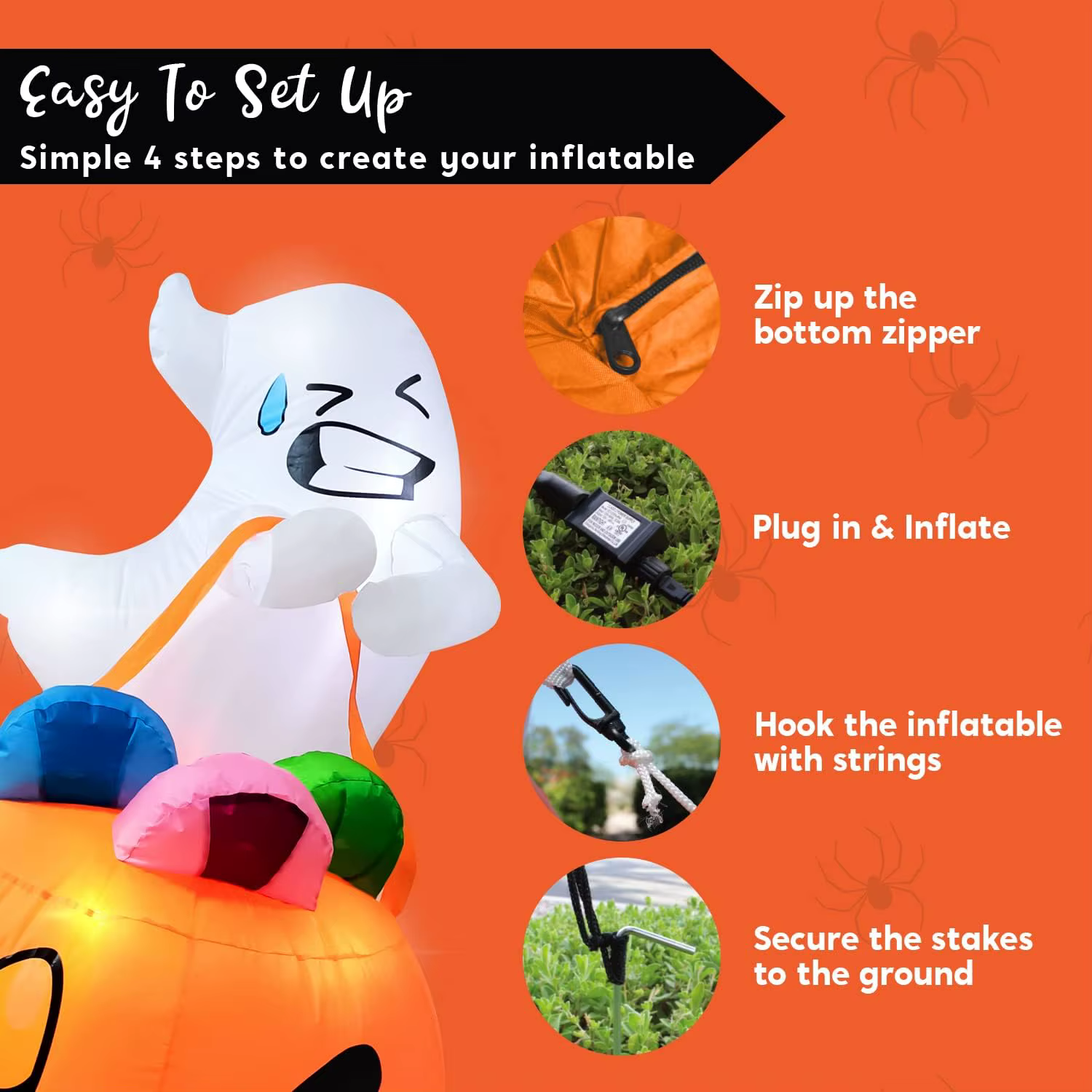 5-Foot Light-Up Ghost & Pumpkin Halloween Inflatable thumbnail 6