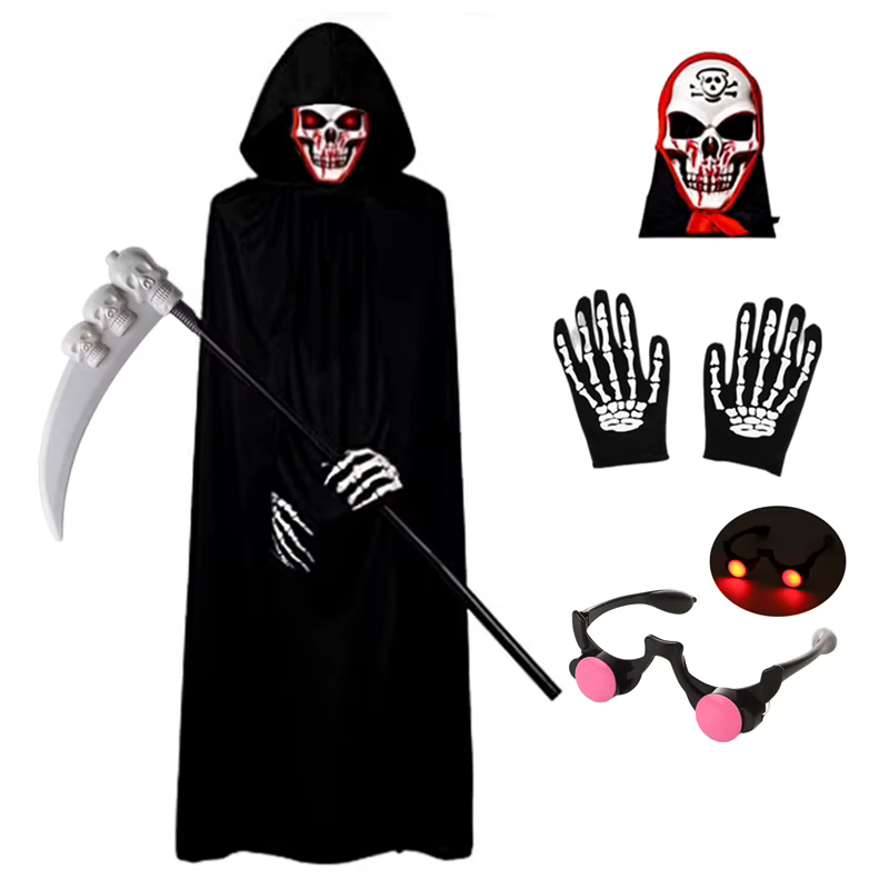 Kids' Grim Reaper Costume with Glowing Red Eyes thumbnail 2