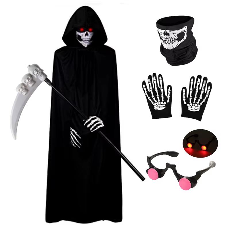 Kids' Grim Reaper Costume with Glowing Red Eyes — product photo