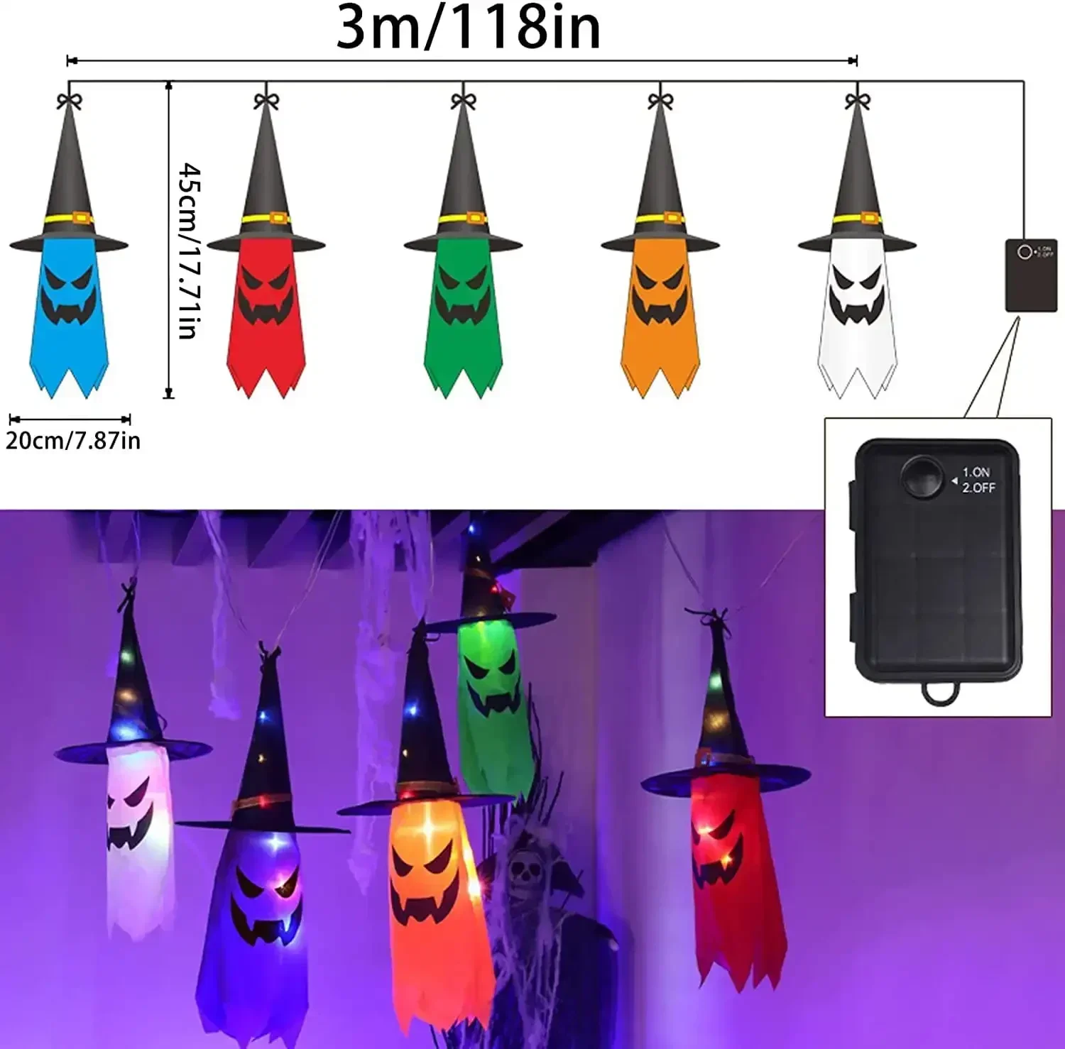 Halloween Witch-Hat String Lights — 5 Hats thumbnail 4