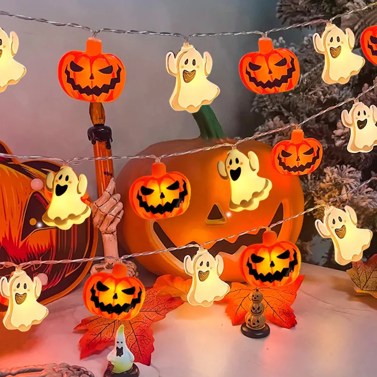 Pumpkin & Ghost Halloween String Lights thumbnail 3