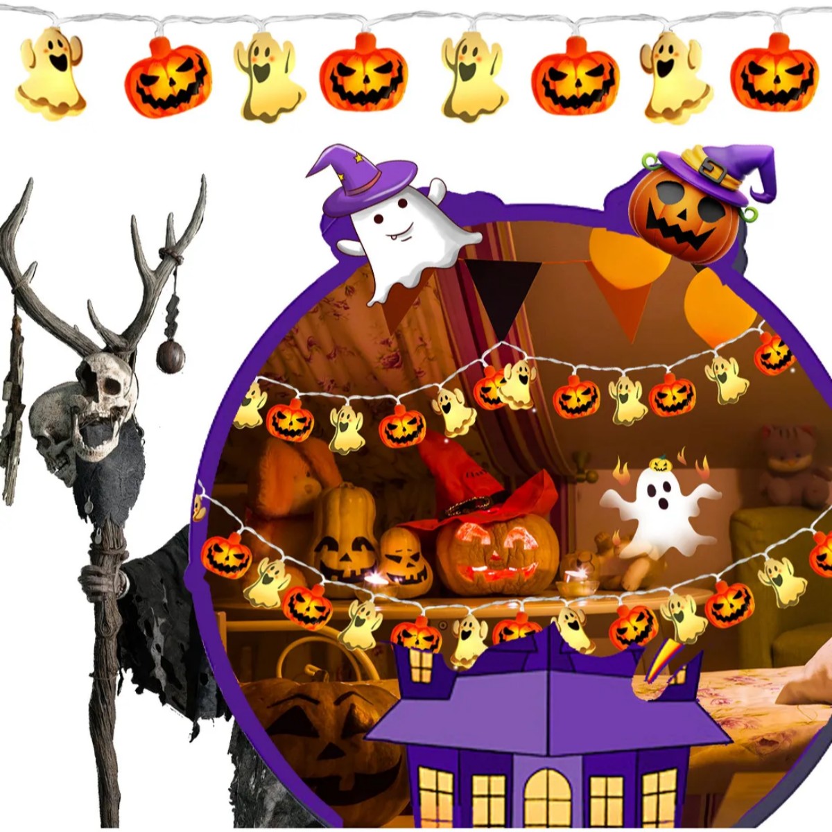 Pumpkin & Ghost Halloween String Lights thumbnail 6