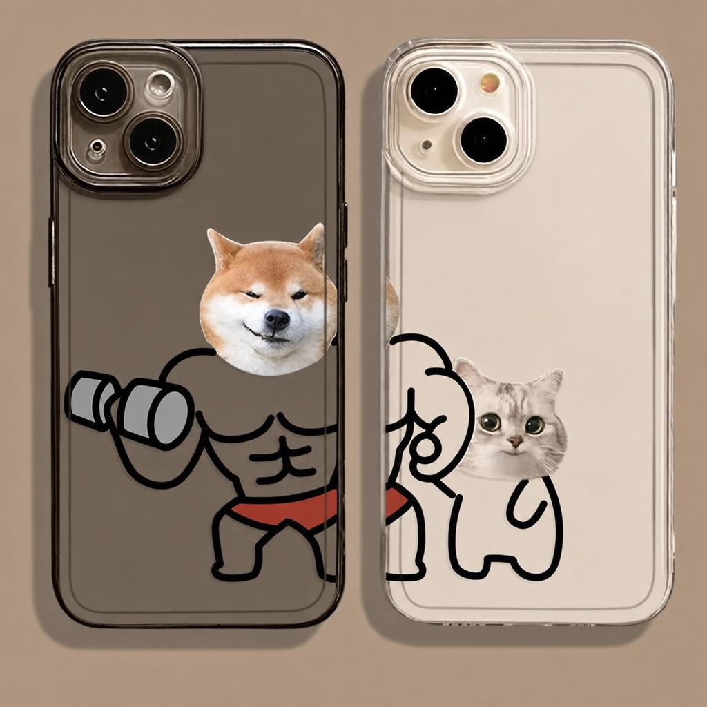 Muscle Dog and Shy Cat Couple Case for iPhone